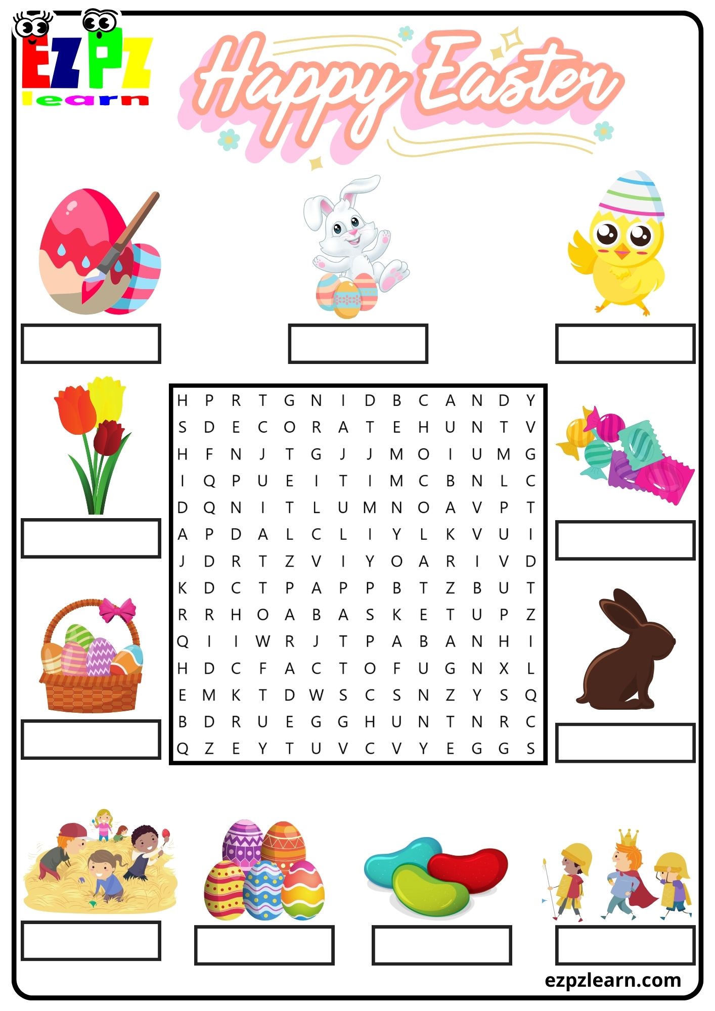 Easter Holiday Vocabulary Word Search and Write the Words Activity for Kids PDF